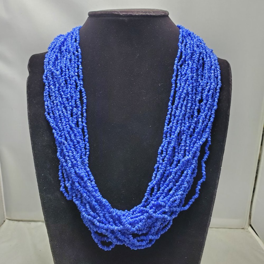 Signature cobalt blue seed bead multi strand necklace 20 strand